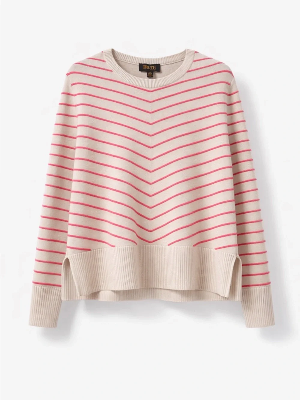 Truth | L | Striped Cream and Pink Cozy Knit Sweater - Picture 2 of 4